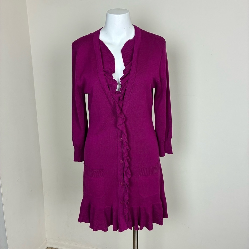 Anthro TABITHA Spilling Ruffle Tunic Cardigan Sweater- Sz M-